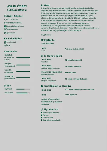 Güzellik Uzmanı Cv Örnekleri  cv indir